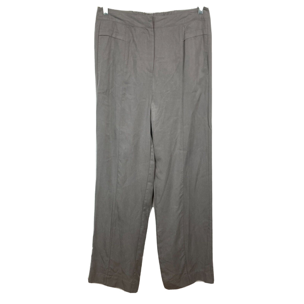 NWT Soft Surroundings Pants Womens Sz M Gray High Waist Straight Wide Leg Flowy